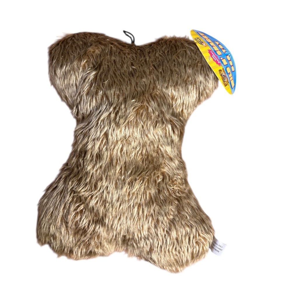 Vo-Toys Giant Wild Shaggy Fur Bone 12" Crinkle Cuddle Companion Dog Toy Grunting